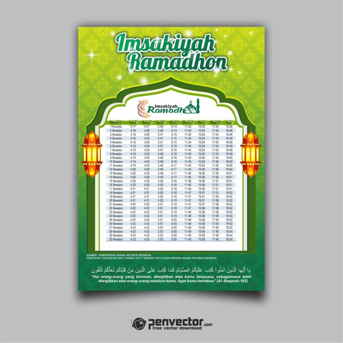 Contoh Desain Jadwal Imsakiyah Ramadhan